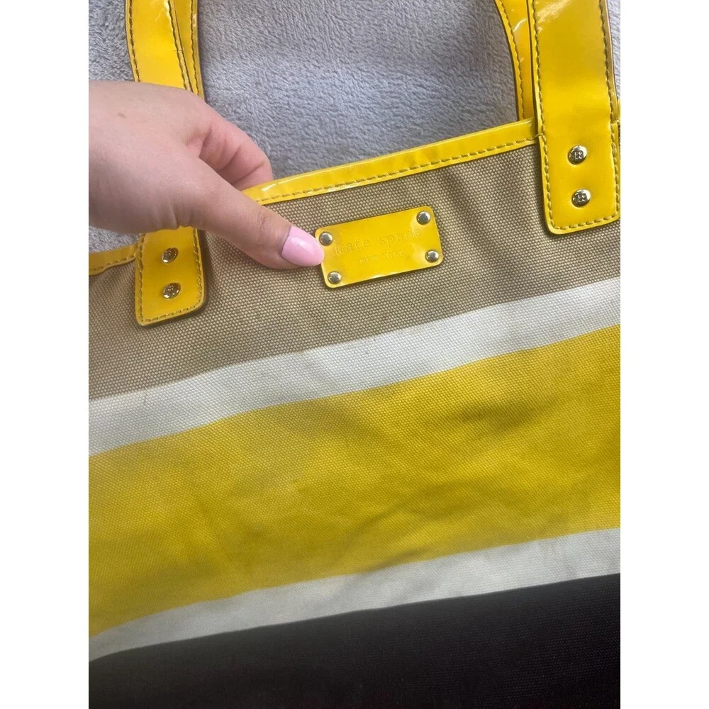 Kate Spade New York Striped Tote Zip Top Double Handles Yellow Lining Pockets